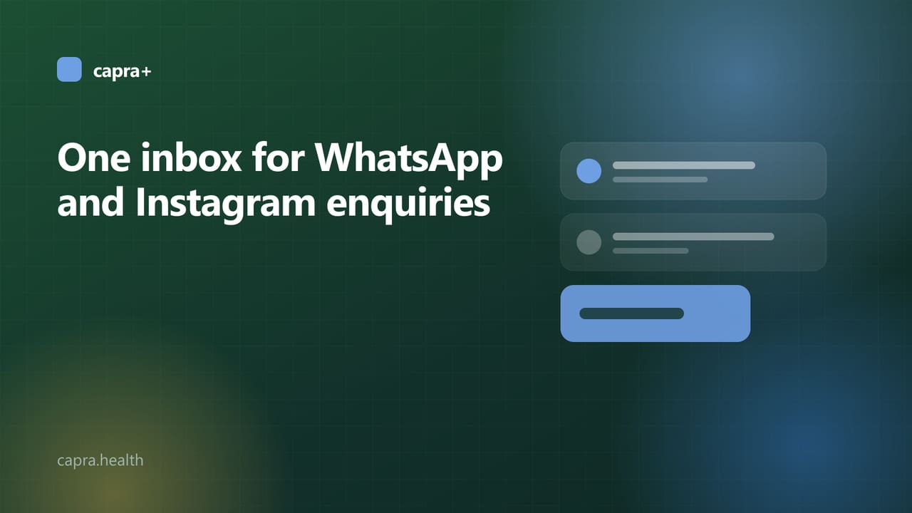 Illustrated cover: two message cards for WhatsApp and Instagram on a dark green background with the title One inbox for WhatsApp and Instagram enquiries
