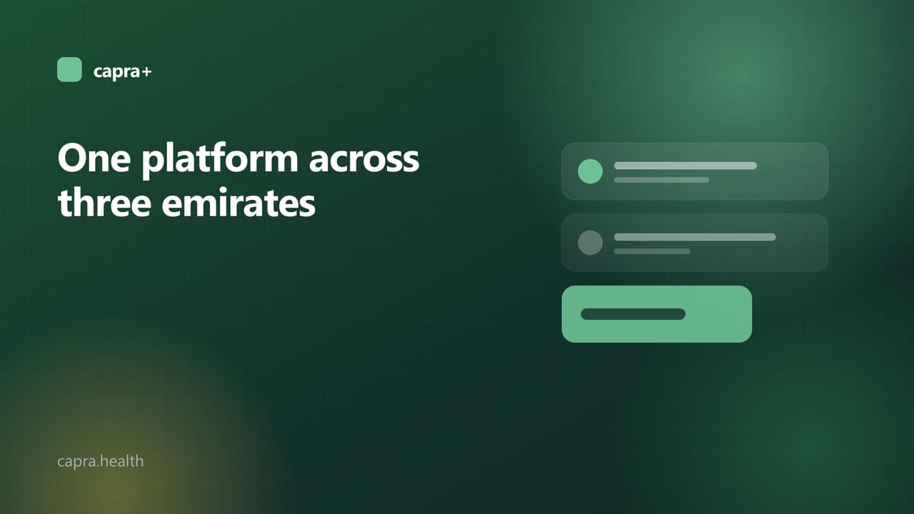Illustrated cover: three connected branch cards on a dark green background with the title One platform across three emirates